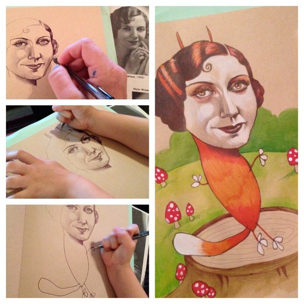 Четырехлетняя дочка дорисовывает иллюстрации своей мамы-художницы