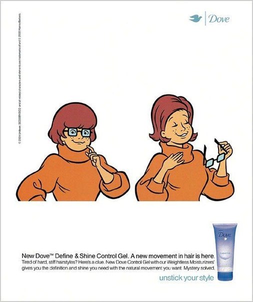 Реклама геля, крема, мусса и лака для волос Dove.