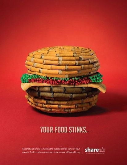 Новая социальная реклама против пассивного курения: "Ваша пища дымится!"