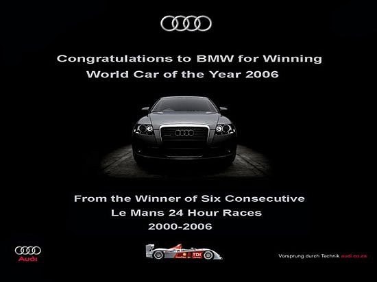 Маркетинговое соперничество мастеров автомобилестроенияПоздравления Audi, которая стала лучшей машиной 2006 года в ЮАР