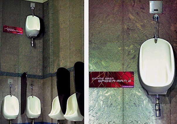 Реклама фильма "Человек-паук 2" в мужском туалете