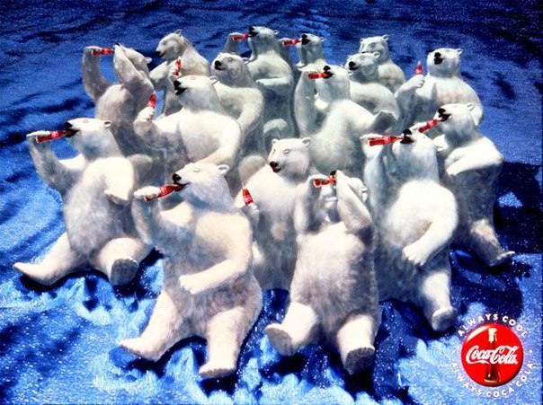 Рождественская ретро реклама Coca Cola с полярными медведями