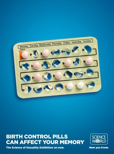 Реклама познавательного журнала Science World: "Оргазм может  снять боль", "Эякуляция борется с простудой", "Противозачаточные таблетки могут влиять на вашу память"