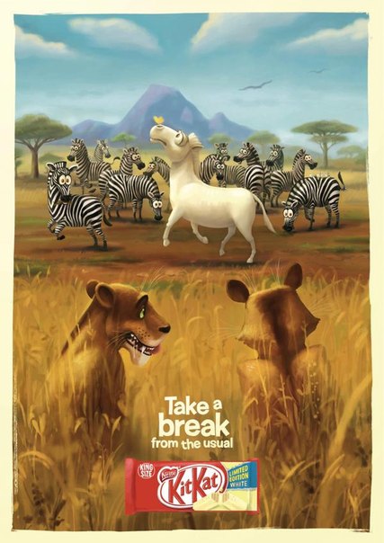 Реклама Kit Kat с белым шоколадом: "Сделай перерыв от привычного"