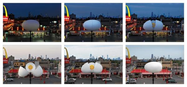 LEO BURNETT Chicago рекламирует завтраки в McDonald's биллбордом-яйцом, которое открывается только на время завтрака (с 5:30 до 10:30 утра).