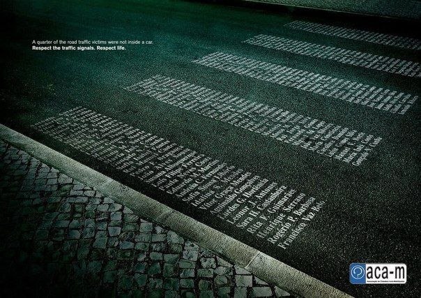 Социальная реклама: пешеходный переход из фамилий людей, пострадавших по неосторожности водителей