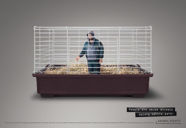 Социальная реклама: "Люди, которые издеваются над животными, должны быть за решеткой!"