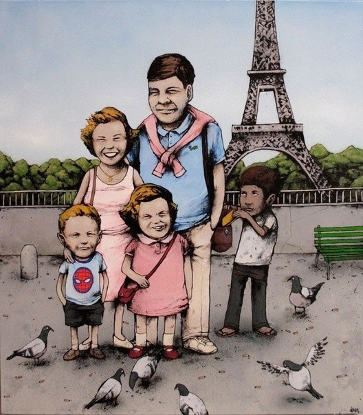 Французский уличный художник Dran уже успел получить прозвище «французский Бэнкси» за свое необычное чувство юмора и создание работ на острые социальные темы 