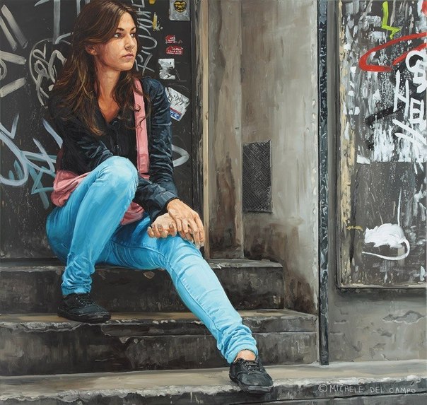 Девушки в картинах Микеле Де Кампо. Этот молодой художник работает исключительно в постановочном уличном жанре реализма, пишет с фотографий