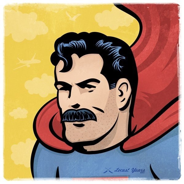 Художник Уес Монтгомери размышлял на тему того, что бы было, если бы у супергероев были усы