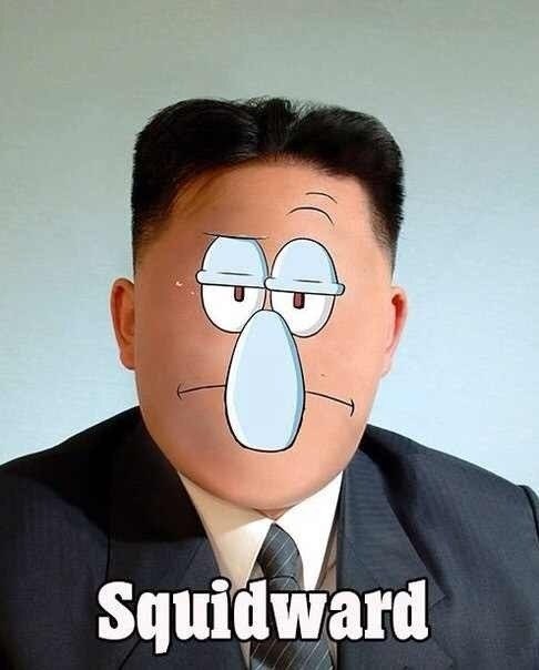 Ким Чен Ын с лицами главных героев сериала "Sponge Bob Square Pants"