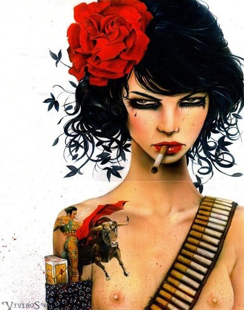 Для американского художника Brian Viveros женщины с сигаретами — фетиш и источник вдохновения