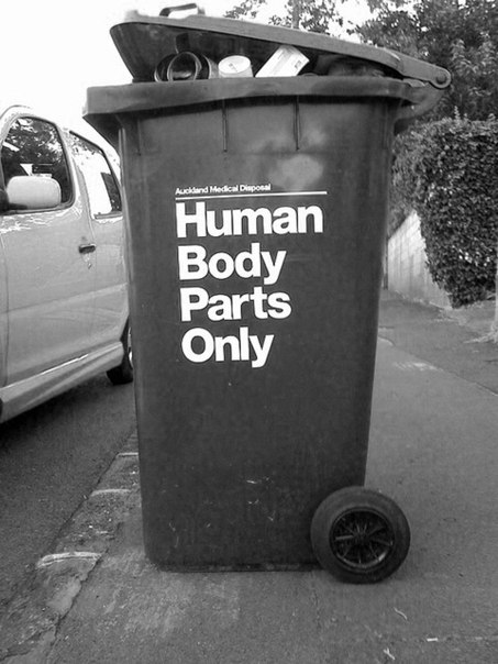 Мусорный контейнер возле медицинского центра: "Только для частей человеческих тел"