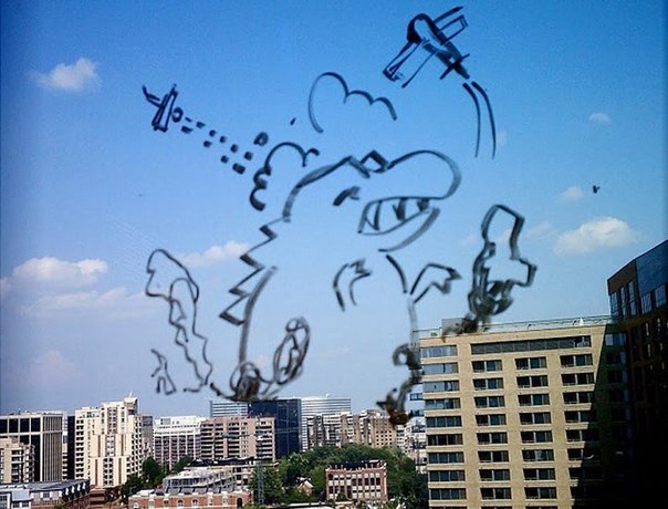 Забавные рисунки на окнах от Гаррета Миллера