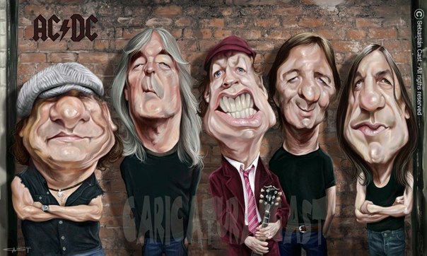 Карикатуры на легендарных рок-исполнителей от художника Sebastian Cast