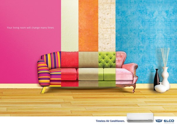 Реклама кондиционера ELCO Premium Air: "Интерьер Вашей квартиры будет меняться. Кондиционер будет там вечно"