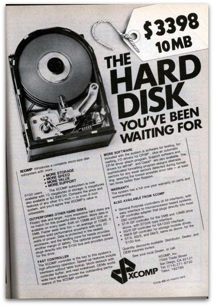 Винтажная реклама жесткого диска: "3398 долларов, 10 мегабайт. Жесткий диск, который вы так ждали".