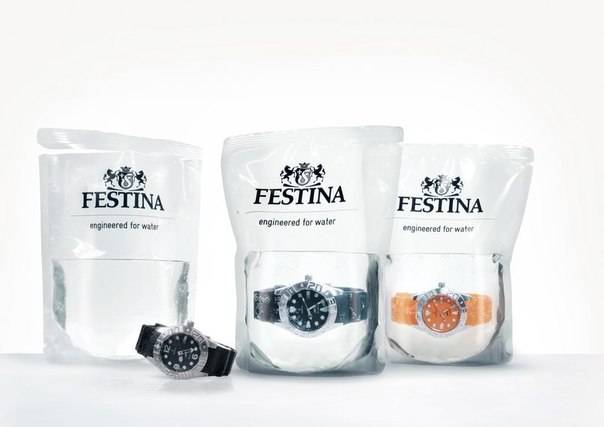 Швейцарские водонепроницаемые часы Festina продаются в пакете с водой 