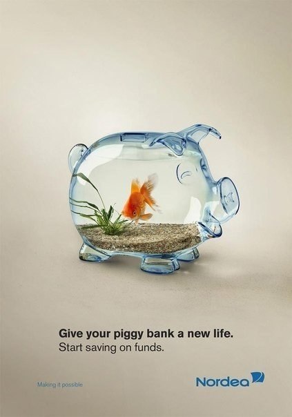 Nordea bank: "Подарите новую жизнь своей копилке. Положите деньги в банк"