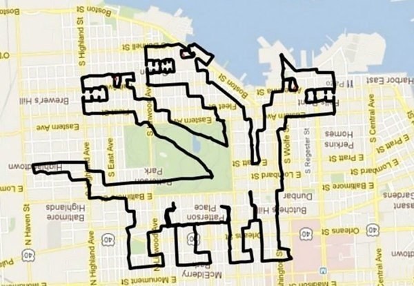 Велосипедист Christopher Wallace рисует карту своих велосипедных трэков в окрестностях Балтимора