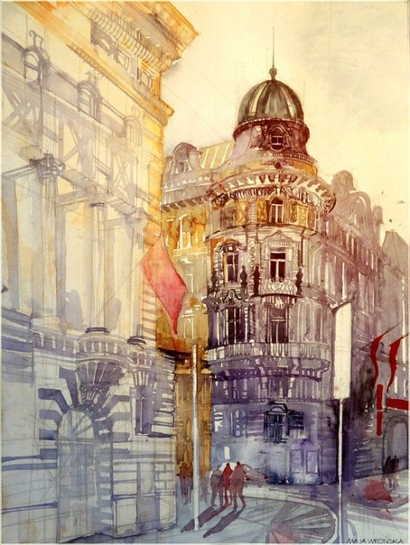 Художница Maja Wrońska из Польши рисует акварелью. Ее глаза ухватывают прекрасные сцены Парижа, Венеции, Праги, которые она переносит на бумагу.