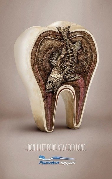 Зубные щетки Pepsodent: "Не давайте вашей пище окаменеть!"