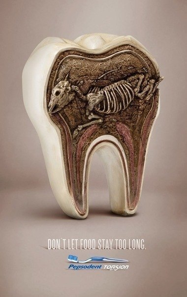 Зубные щетки Pepsodent: "Не давайте вашей пище окаменеть!"