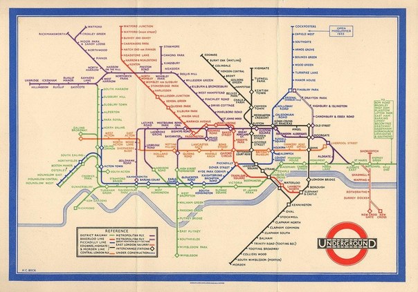 Схемы лондонского метро разных лет