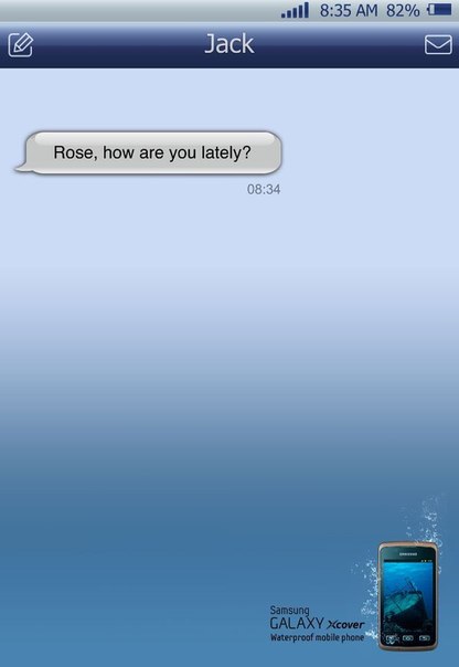 Реклама водонепроницаемого телефона Samsung по мотивам фильма "Титаник": "Роза, ты скоро?"